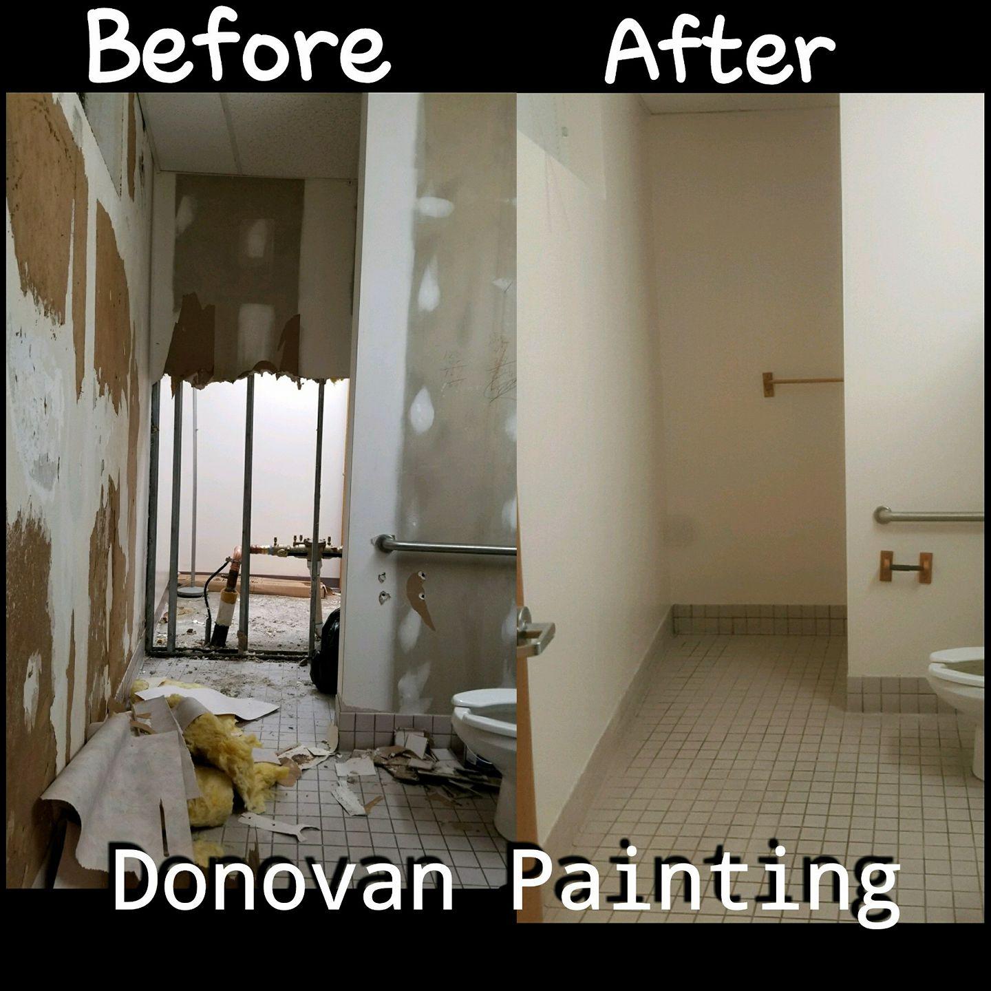 before and after drywall bathroom installation