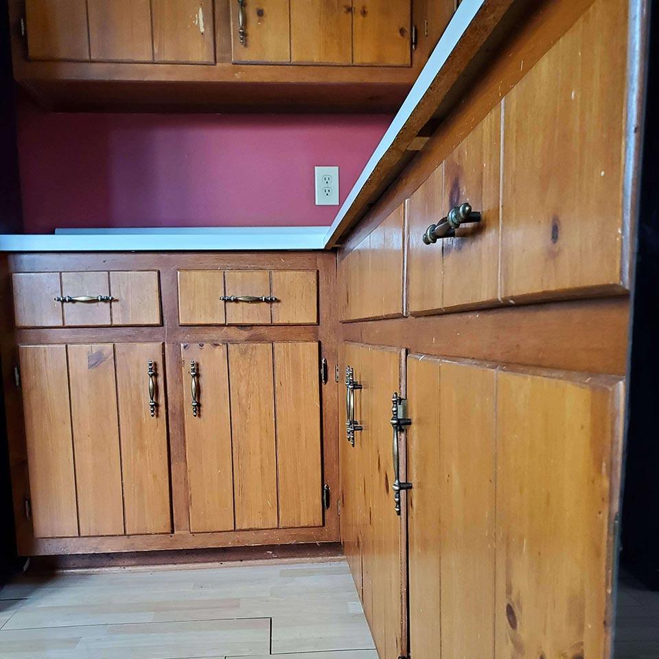 Corner cabinets before remodel